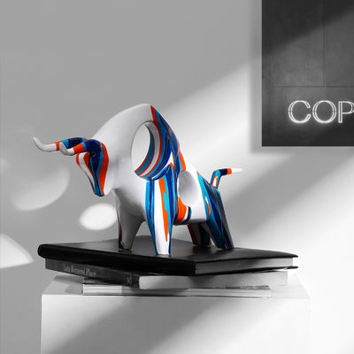 Abstract Color Splashed Bull Figurine