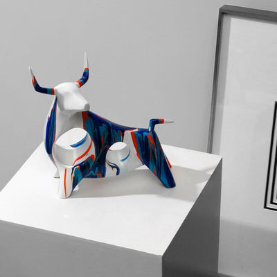 Abstract Color Splashed Bull Figurine