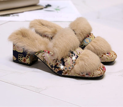 Luxury Fur Heel Slippers