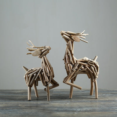 100% Recycled Wood Deer Figurines