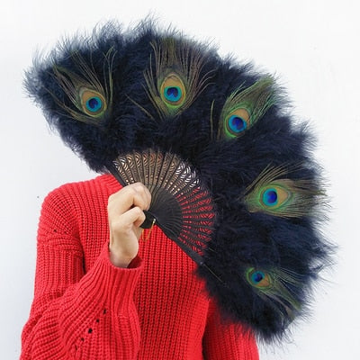 East-Asian Peacock Feather Hand Fan
