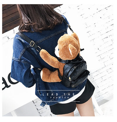 Cute Plush Teddy Bear Leather Backpack