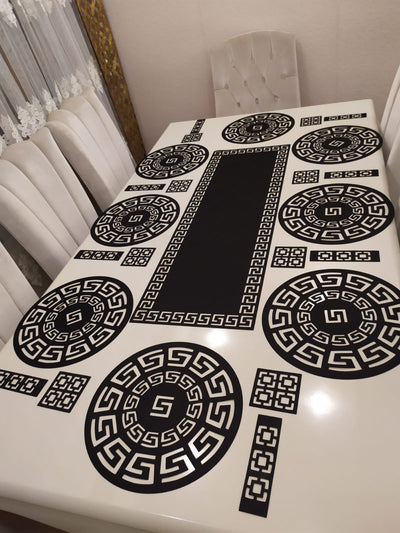 Monochrome Meandros Greek Design Table Runner and Mat Set
