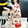 Cherry Print Pocketed Loose Cardigan