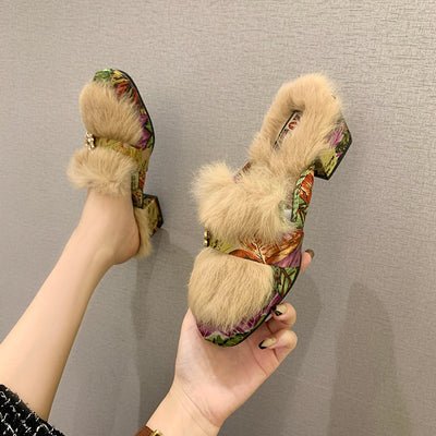 Luxury Fur Heel Slippers