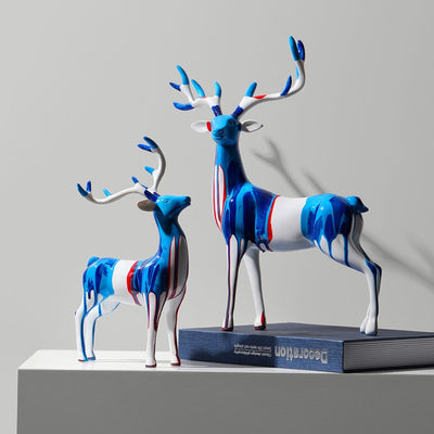 Blue Drip Majestic Deer Figurine Set