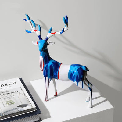 Blue Drip Majestic Deer Figurine Set