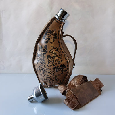 Leather and Steel Large Capacity Hip Flask