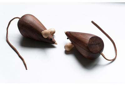 Wooden Cat and Mouse Figurines