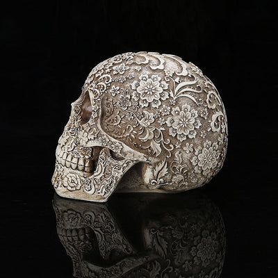 Day of the Dead Carved Skull Sculpture