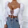 Cropped Bandage Blouse with Puff Sleeves