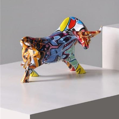Colorful Graffiti Bull Figurine