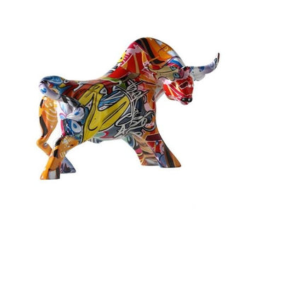 Colorful Graffiti Bull Figurine