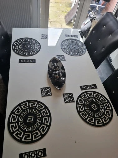 Monochrome Meandros Greek Design Table Runner and Mat Set