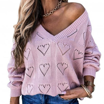 Casual Love Heart Crochet Sweater